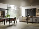 Cucina Design con isola Ménta in bilaminato Beton Giove, laminato PET Nero Onice e bilaminato Rovere di Miton