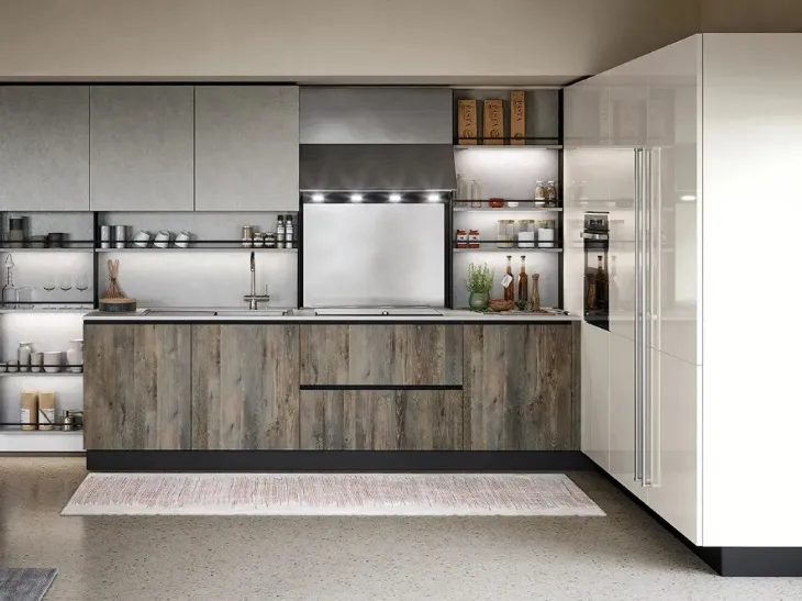 Cucina lineare in laminato opaco grigio Malta a prezzo scontato